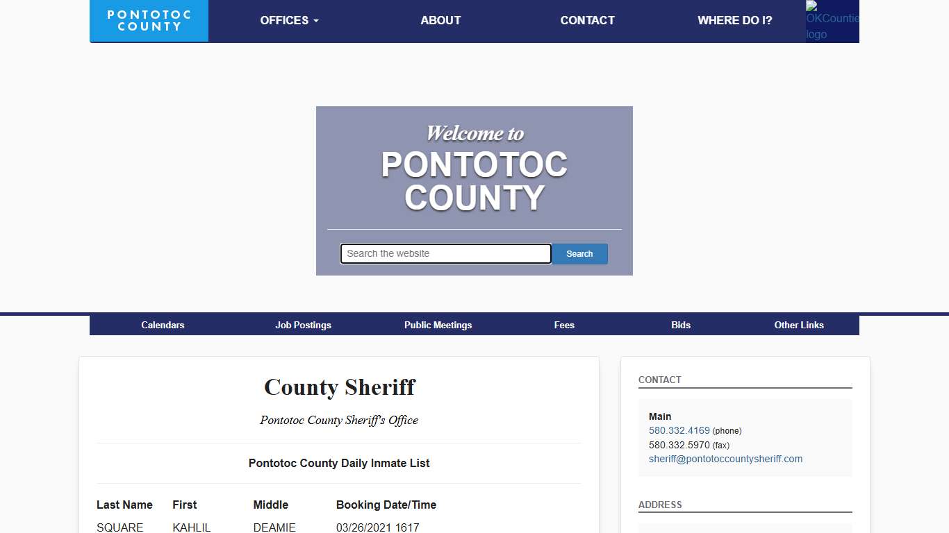 Pontotoc County Daily Inmate List